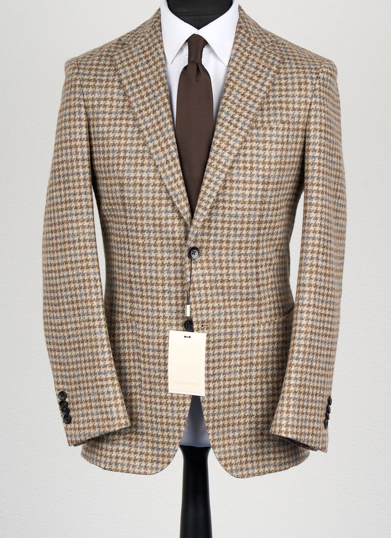 New Suitsupply Havana Mid Brown Houndstooth Wool and Alpaca Blazer - Size 38R
