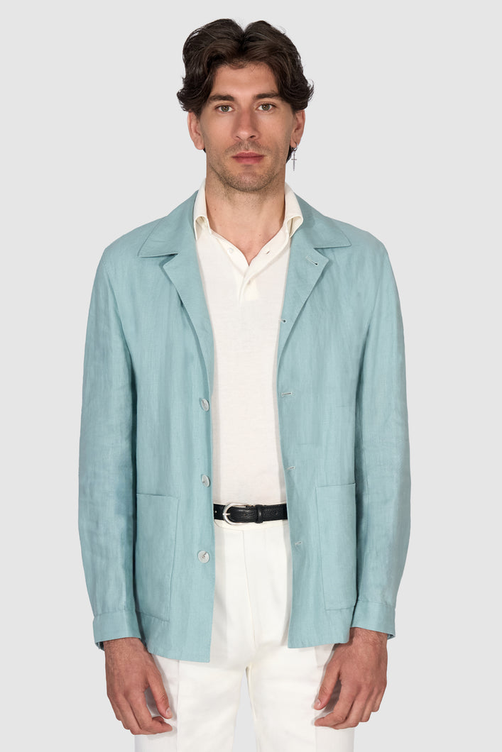 New Suitsupply Walter Mint Blue Pure Linen Shirt Jacket - Size 40R