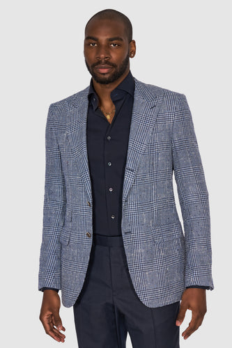 New Suitsupply Washington Blue Check Silk, Linen, Cotton Vintage Luxury Blazer - Size 40R