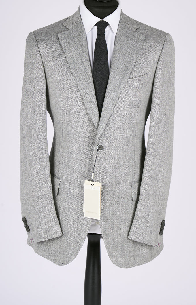 New Suitsupply Lazio Gray Herringbone Wool, Silk, Linen Suit - Size 36R and 42L