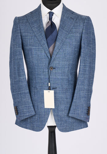 New Suitsupply Havana Light Blue Check Wool, Silk and Linen Suit - Size 36R