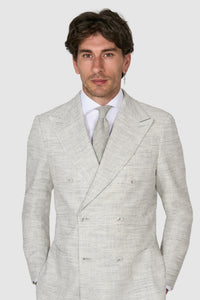 New Suitsupply Havana Light Gray Herringbone Silk, Linen, Cotton Unlined DB Ferla Suit - 42R and 46L