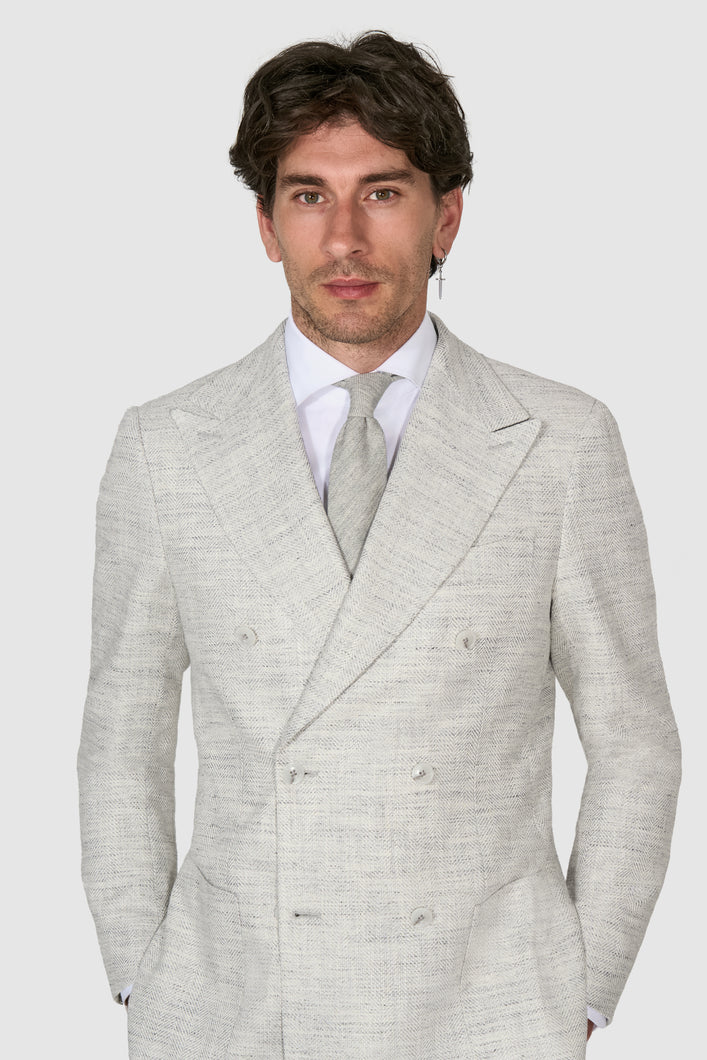 New Suitsupply Havana Light Gray Herringbone Silk, Linen, Cotton Unlined DB Ferla Suit - 38R, 40S, 44R, 46L