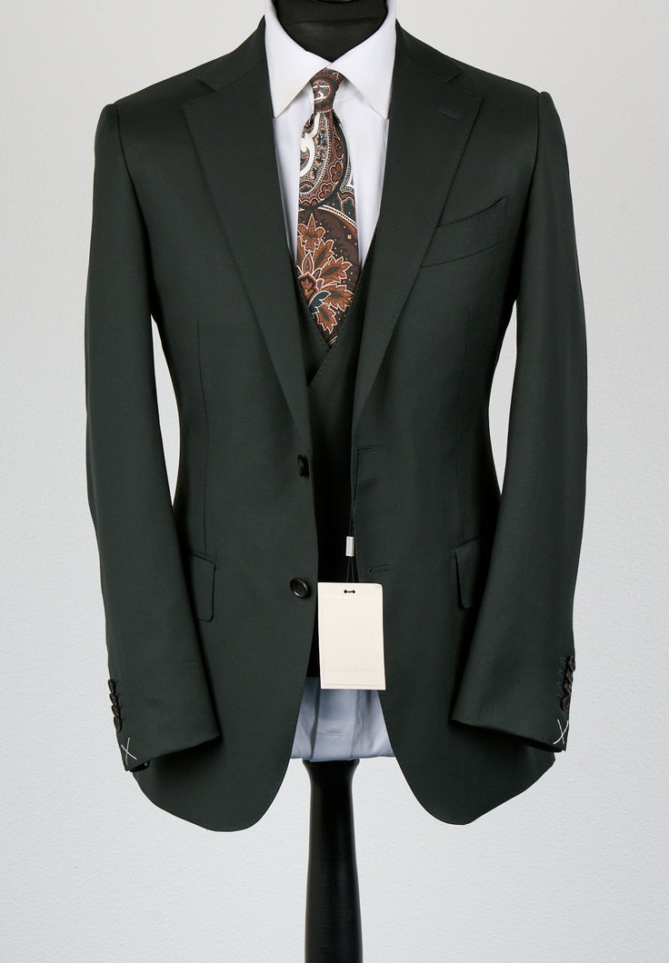 New Suitsupply Lazio Green Pure Wool All Season Super 110s DB 3 Piece Suit - Size 38R
