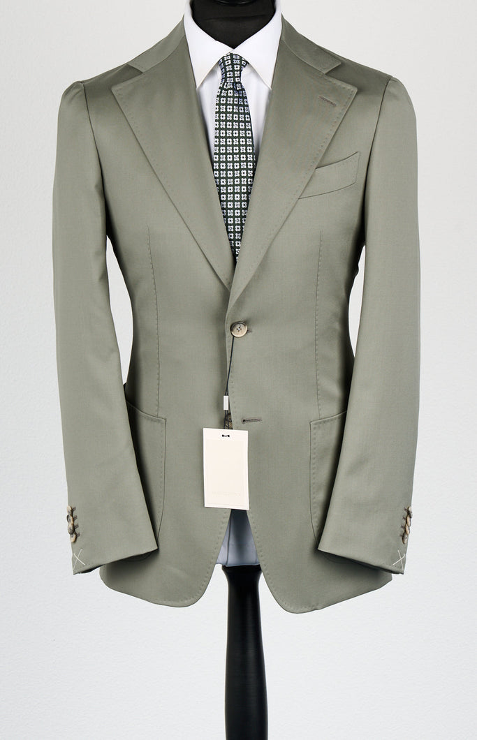 New Suitsupply Havana Light Green Pure Wool Super 110s All Season Wide Lapel Suit - Size 36R, 38S, 38R, 42L