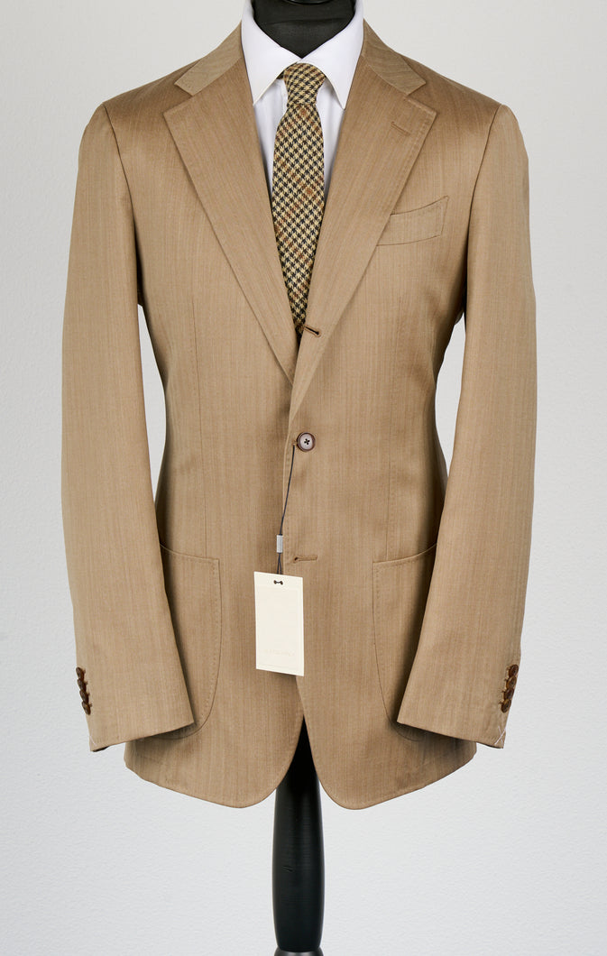 New Suitsupply Havana Tulip Brown Mid Brown Herringbone Pure Wool Unlined Suit - Size 38R
