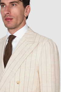 New Suitsupply Havana Light Brown Stripe Linen and Wool Unlined Zegna DB Suit - Size 36S, 36R, 38S, 40S, 40R, 42R, 46L, 48R, 48L