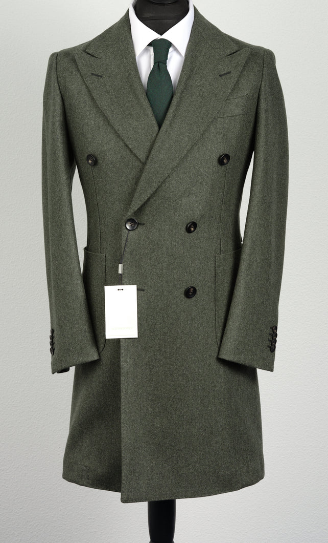 New Suitsupply Lavello Patch Mid Green Circular Wool Flannel DB Coat - Size 36R (Final Sale)