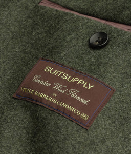 New Suitsupply Lavello Patch Mid Green Circular Wool Flannel DB Coat - Size 36R (Final Sale)