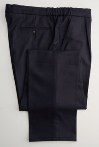 New Suitsupply Ames Pleat Navy Blue Pure Flannel Drawstring Pants - Waist Size 38