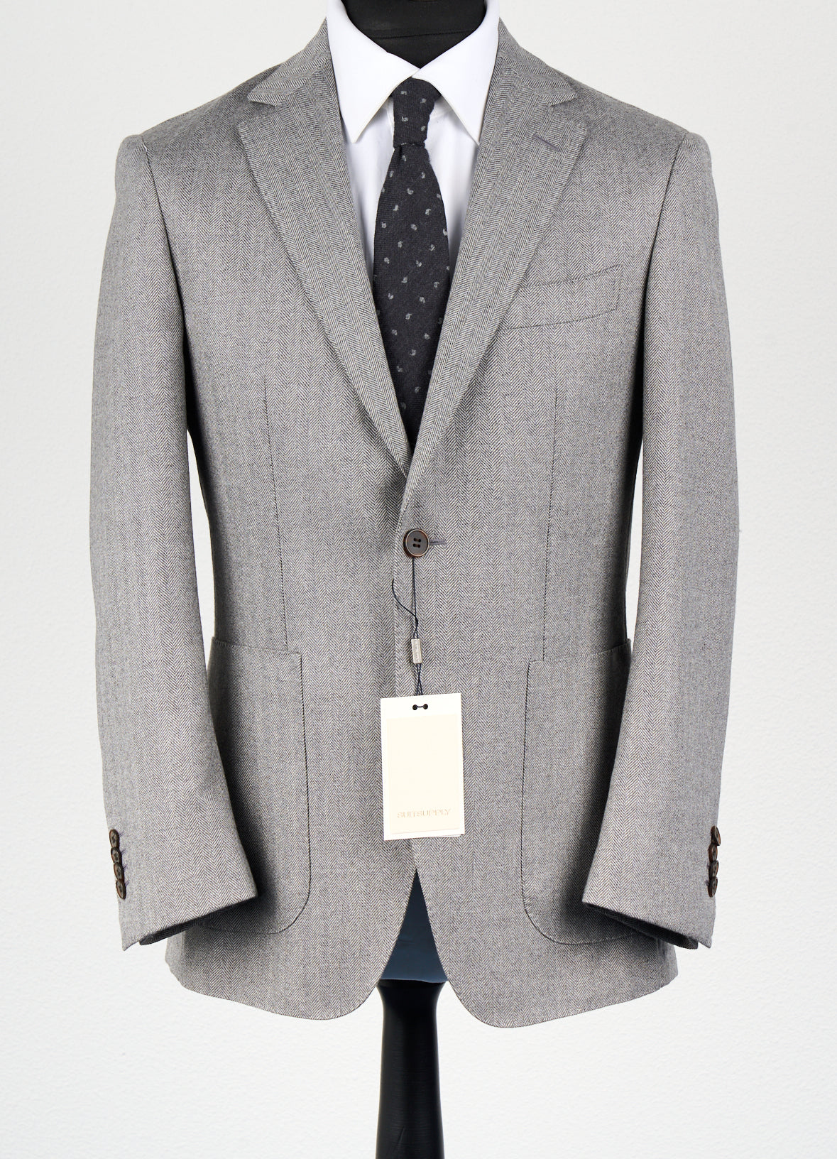 New Suitsupply Havana Gray Herringbone Pure Wool Half Lined Blazer - Size 36S and 38S