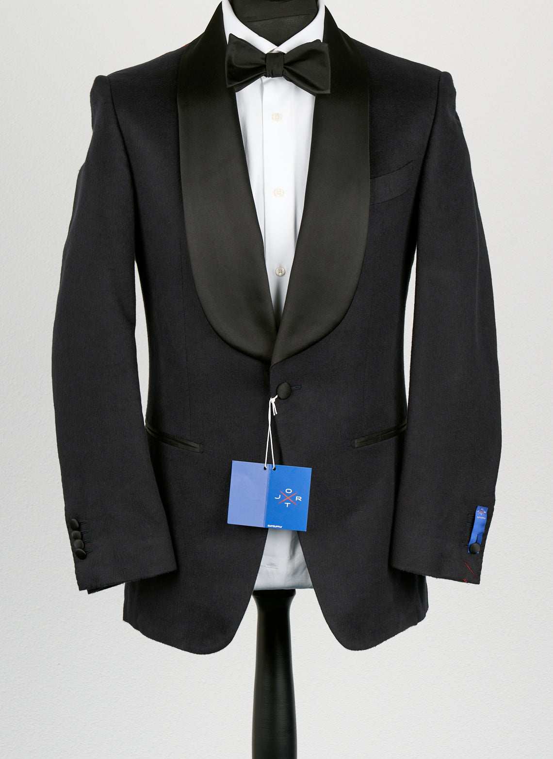 New Suitsupply JORT Navy Blue Pure Silk Shawl Lapel Tuxedo - Size 38R (Black Pants)