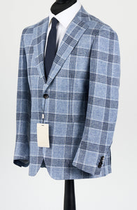 New Suitsupply Havana Light Blue Check Linen, Silk, Cotton Blazer - Size 40R