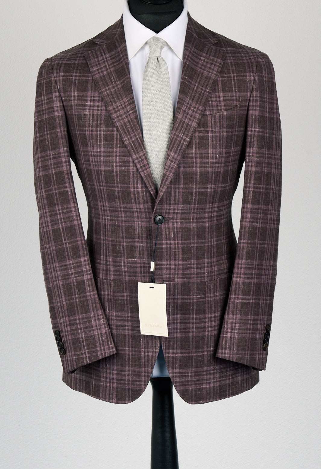 New Suitsupply Havana Purple Check Wool, Tussah Silk and Linen Zegna Blazer - Size 38R and 40R