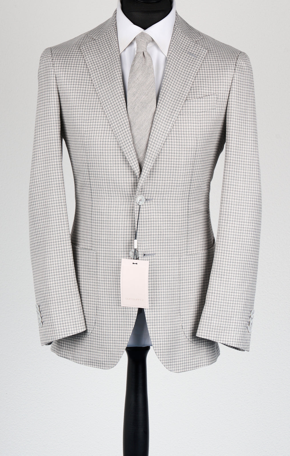 New Suitsupply Havana Light Gray Houndstooth Wool, Mulberry Silk and Linen Blazer - Size 36R, 38R, 40R, 44R