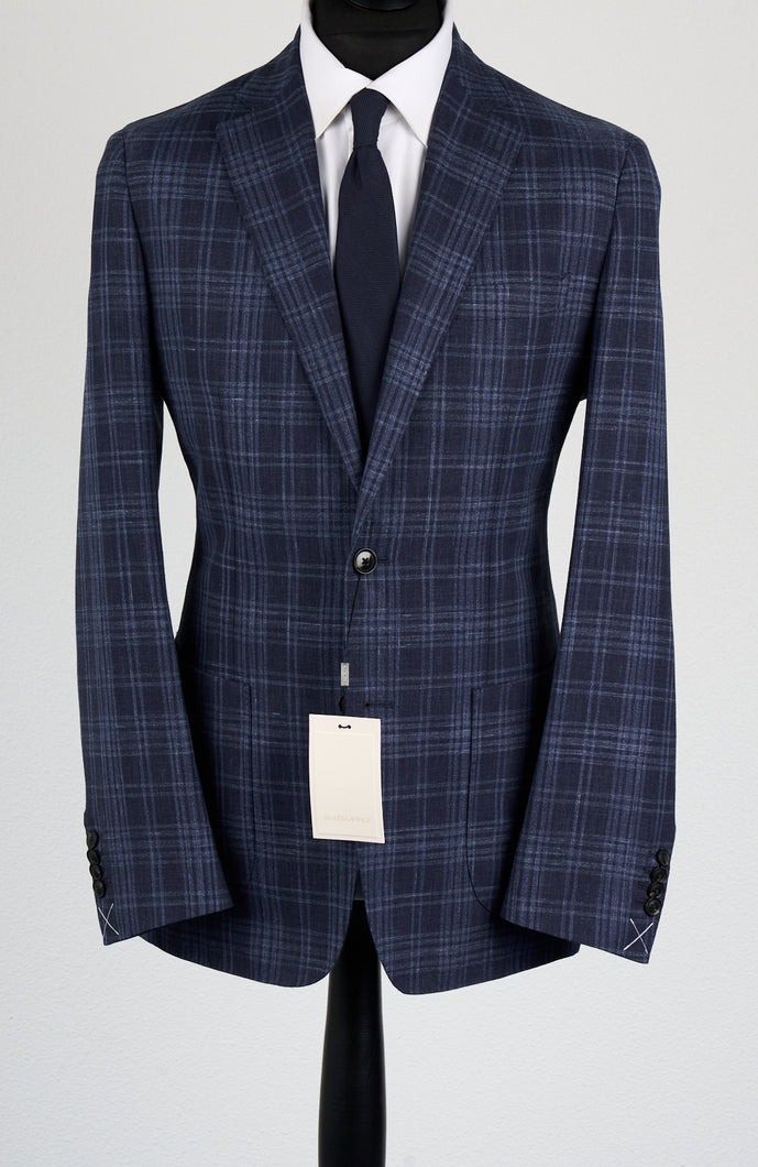 New Suitsupply Havana Mid Blue Check Wool, Linen, Silk Unlined Zegna Blazer - Size 38R