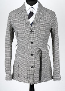 New Suitsupply Sahara Black Houndstooth Pure Linen Safari Jacket - Size 34R (Final Sale)