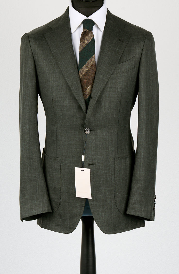 New Suitsupply Havana Dark Green Mulberry Silk, Cashmere, Linen Full Canvas Luxury Blazer - Size 40R and 42R