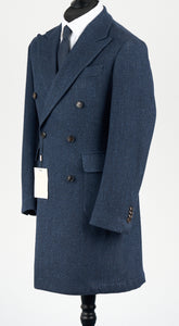 New Suitsupply Lavello Blue Twill Wool, Polyamide, Silk, Linen, Cashmere DB Coat - Size 36R