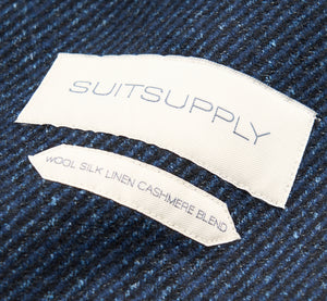New Suitsupply Lavello Blue Twill Wool, Polyamide, Silk, Linen, Cashmere DB Coat - Size 36R