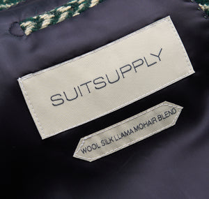 New Suitsupply Lavello Green Herringbone Wool, Silk, Llama, Mohair, Polyamide DB Coat - Size 38R