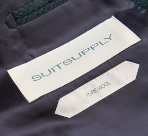 New Suitsupply Vincenza Teal Herringbone Pure Wool Coat - Size 46R