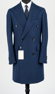 New Suitsupply Bleecker Mid Blue Herringbone Wool and Cashmere DB Coat - Size 36R, 38R, 40R, 42R, 44R