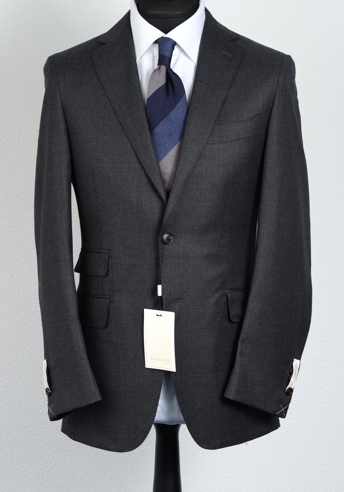 New Suitsupply Sienna Dark Gray Birdseye Pure Wool All Season Suit - Size 38R (Regular Fit)