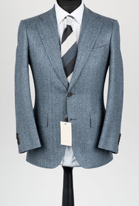 New Suitsupply Lazio Light Blue Herringbone Pure Wool Flannel Suit - Size 36S