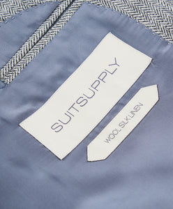 New Suitsupply Lazio Gray Herringbone Wool, Silk, Linen Suit - Size 36R and 42L