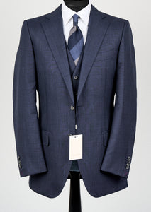 New Suitsupply Lazio Navy Check Pure Wool All Season 3 Piece Suit - Size 42L