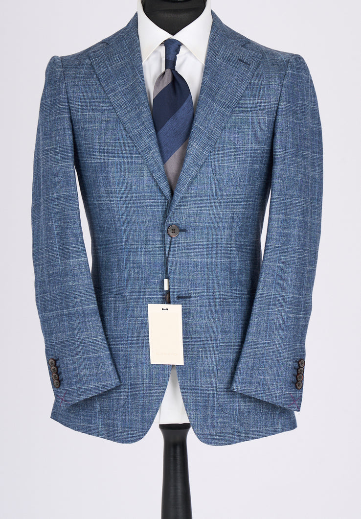 New Suitsupply Havana Light Blue Check Wool, Silk and Linen Suit - Size 36R
