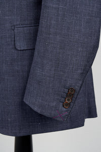 New Suitsupply Lazio Navy Check Wool, Silk and Linen 3 Piece Suit - Size 44L and 46R