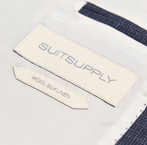 New Suitsupply Lazio Navy Check Wool, Silk and Linen 3 Piece Suit - Size 44L and 46R