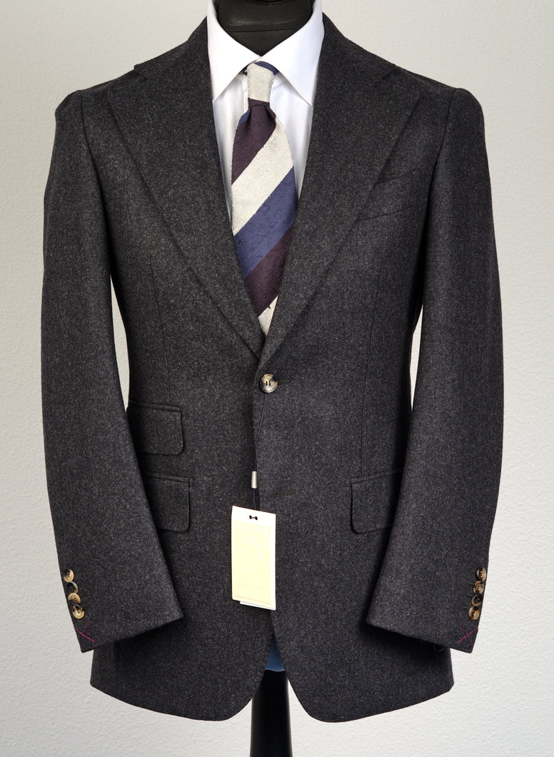 New Suitsupply Havana Dark Gray Flannel Wide Lapel Suit - Size 40S, 40R, 42S