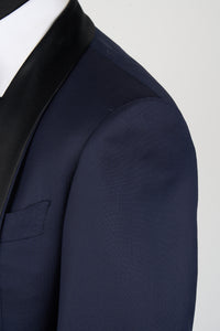New Suitsupply Washington Navy Blue Pure Wool Wide Shawl Lapel Tuxedo - Size 38R (Extra Slim Fit)