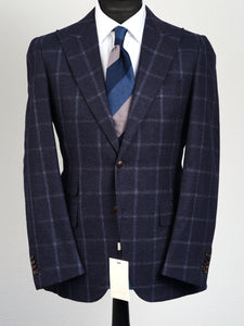 New Suitsupply JORT Navy Windowpane Pure Wool Flannel Super 130s Luxury Suit - Size 38S