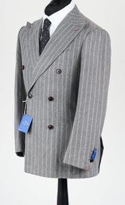 New Suitsupply JORT Gray Stripe Pure Wool Flannel Full Canvas Luxury DB Suit - Size 36R (Waist Size 28)