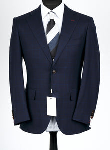 New Suitsupply La Spalla Blue Check Pure Wool Flannel Super 130s Full Canvas Suit - Size 36R