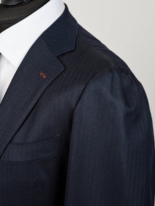 New Suitsupply La Spalla Dark Navy Herringbone Pure Wool Super 150 Full Canvas Suit - Size 46R