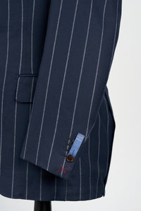 New Suitsupply JORT Navy Stripe Wool and Silk Super 150s Full Canvas Luxury Suit - Size 36R