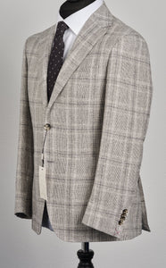 New Suitsupply Havana Light Gray Check Wool, Silk, Linen Suit - Size 38R