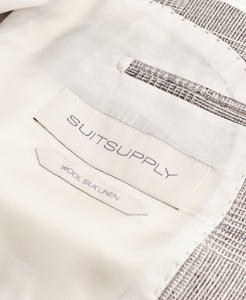 New Suitsupply Havana Light Gray Check Wool, Silk, Linen Suit - Size 38R