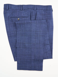 New Suitsupply Lazio Mid Blue Check Wool, Silk and Linen Suit - Size 38R