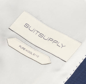 New Suitsupply Havana Mid Blue Wide Lapel Pure Wool All Season Suit - Size 44R