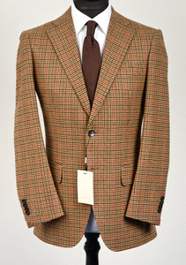 New Suitsupply Lazio Brown Houndstooth Wool and Cashmere Suit - Size 38R