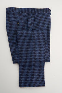 New Suitsupply Havana Mid Blue Houndstooth Wool, Mohair, Silk, Cashmere 3 Piece DB Suit - Size 36S, 38S, 38R, 42L (Final Sale)