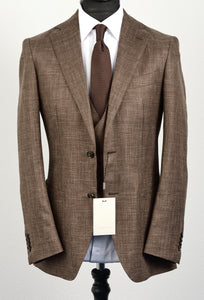 New Suitsupply Havana Brown Wool, Mulberry Silk and Linen 3 Piece DB Suit - Size 36R