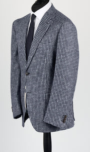 New Suitsupply Havana Mid Blue Houndstooth Wool, Alpaca, Silk, Linen Ferla Suit - Size 38R