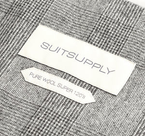 New Suitsupply Havana Wide Lapel Light Gray Check Pure Wool Super 120s Suit - Size 38S